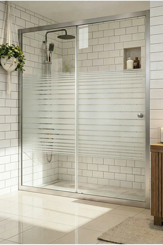 Ön Cephe Çizgili Temperli Cam Sürgülü Kapılı Teknesiz Duşakabin 